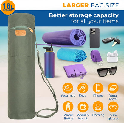 UDANA Canvas Yoga Mat Bag for Women & Men, Full-Zip Carrier with 3 Pockets & Adjustable Strap, Stylish Gym & Pilates Bag – Available in Multiple Sizes