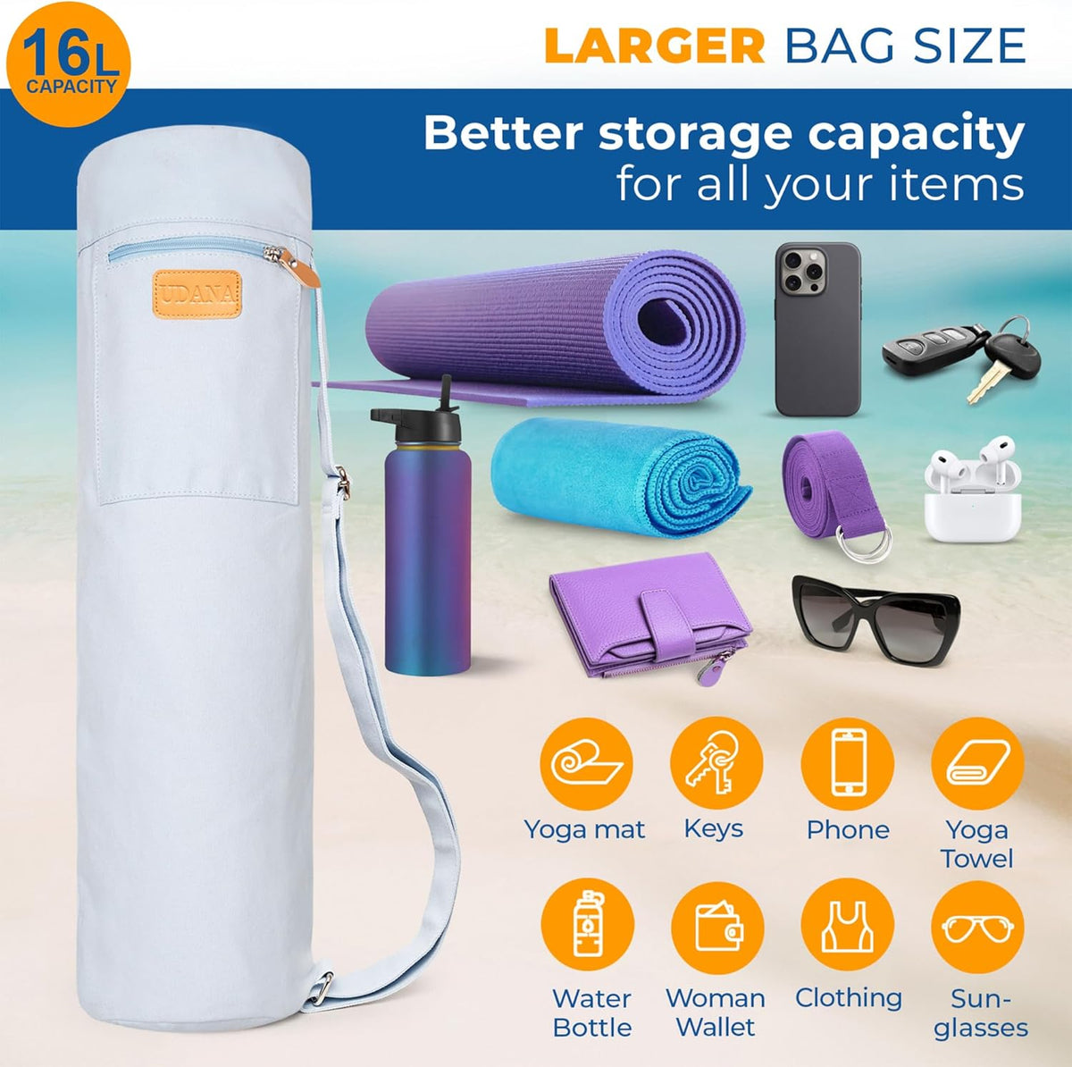 UDANA Canvas Yoga Mat Bag for Women & Men, Full-Zip Carrier with 3 Pockets & Adjustable Strap, Stylish Gym & Pilates Bag – Available in Multiple Sizes