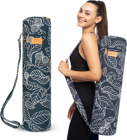 UDANA Canvas Yoga Mat Bag for Women & Men, Full-Zip Carrier with 3 Pockets & Adjustable Strap, Stylish Gym & Pilates Bag – Available in Multiple Sizes