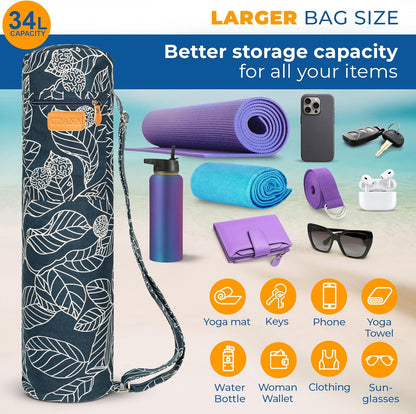UDANA Canvas Yoga Mat Bag for Women & Men, Full-Zip Carrier with 3 Pockets & Adjustable Strap, Stylish Gym & Pilates Bag – Available in Multiple Sizes