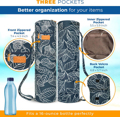 UDANA Canvas Yoga Mat Bag for Women & Men, Full-Zip Carrier with 3 Pockets & Adjustable Strap, Stylish Gym & Pilates Bag – Available in Multiple Sizes
