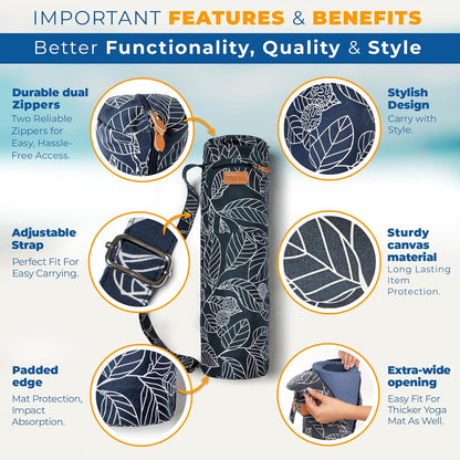UDANA Canvas Yoga Mat Bag for Women & Men, Full-Zip Carrier with 3 Pockets & Adjustable Strap, Stylish Gym & Pilates Bag – Available in Multiple Sizes