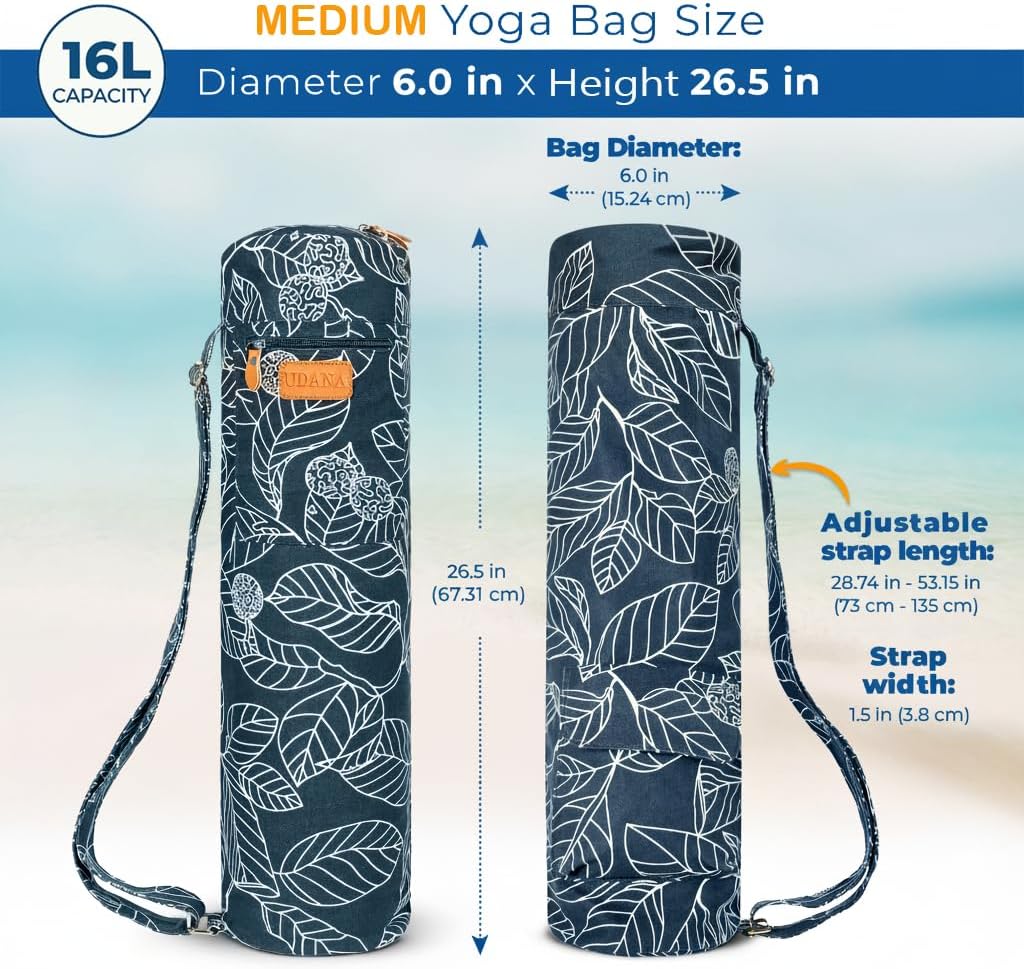 UDANA Canvas Yoga Mat Bag for Women & Men, Full-Zip Carrier with 3 Pockets & Adjustable Strap, Stylish Gym & Pilates Bag – Available in Multiple Sizes