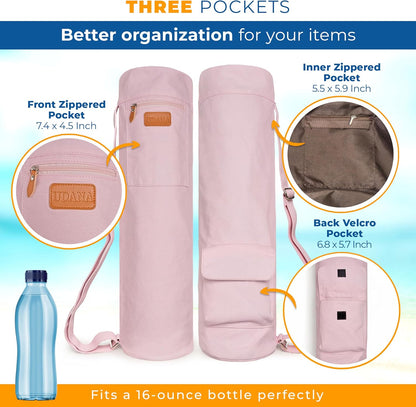 UDANA Canvas Yoga Mat Bag for Women & Men, Full-Zip Carrier with 3 Pockets & Adjustable Strap, Stylish Gym & Pilates Bag – Available in Multiple Sizes