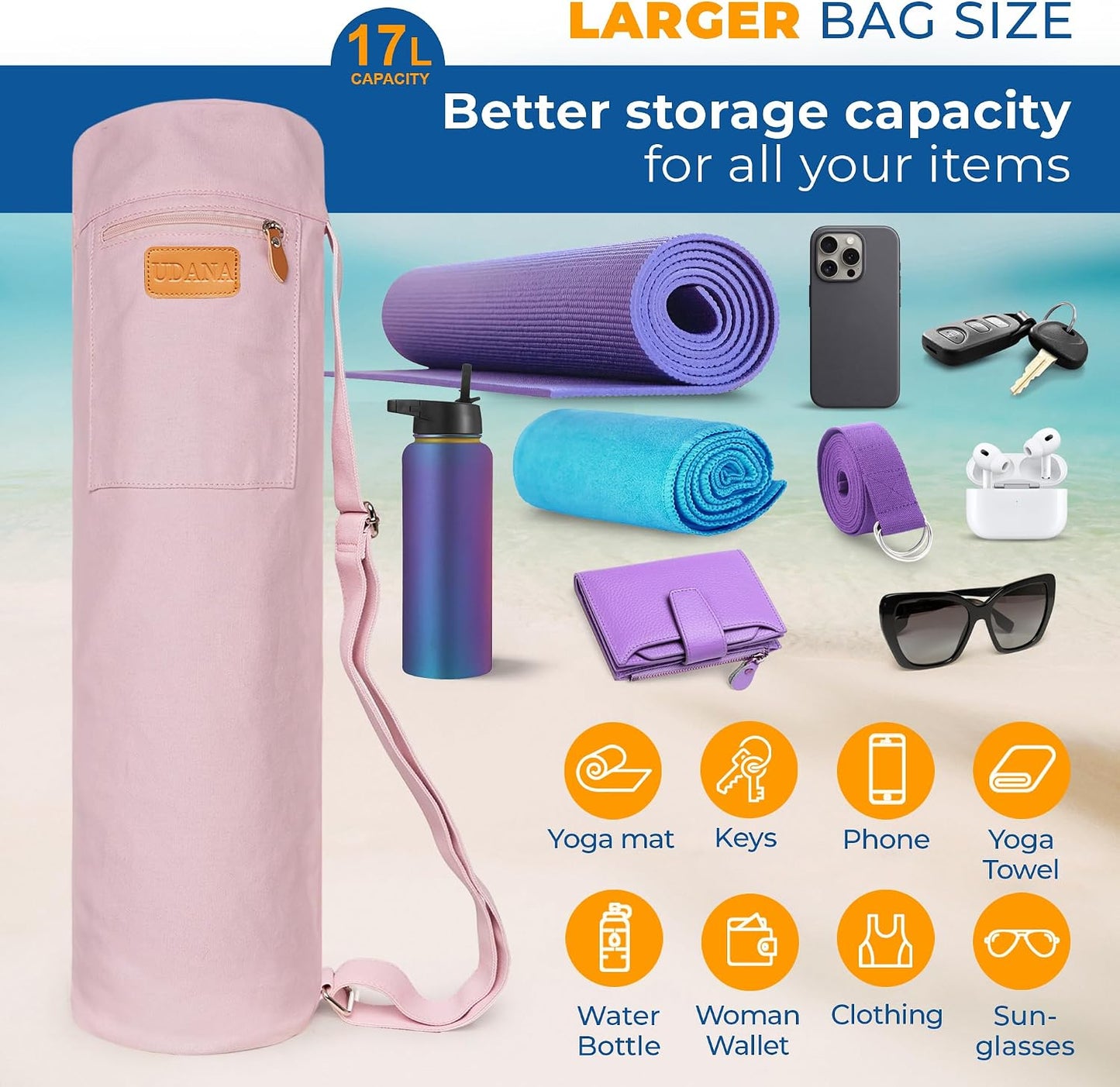 UDANA Canvas Yoga Mat Bag for Women & Men, Full-Zip Carrier with 3 Pockets & Adjustable Strap, Stylish Gym & Pilates Bag – Available in Multiple Sizes