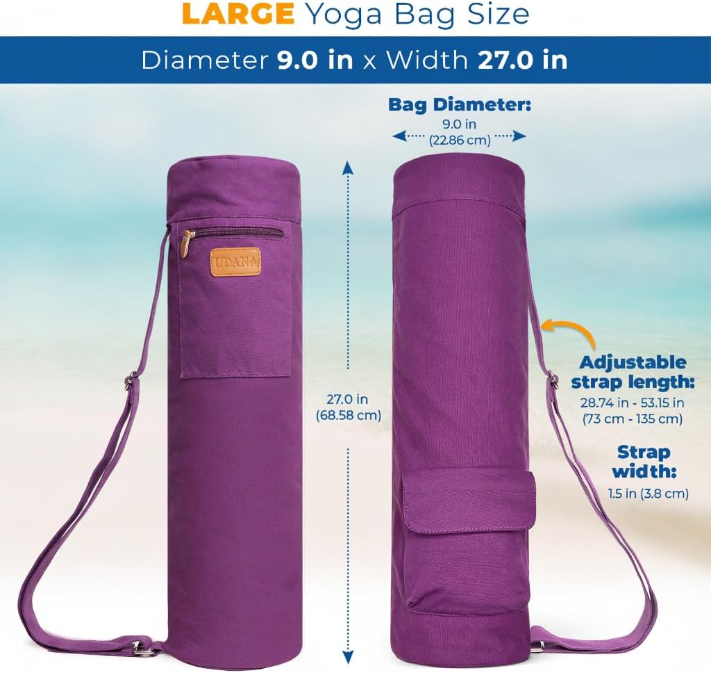 UDANA Canvas Yoga Mat Bag for Women & Men, Full-Zip Carrier with 3 Pockets & Adjustable Strap, Stylish Gym & Pilates Bag – Available in Multiple Sizes
