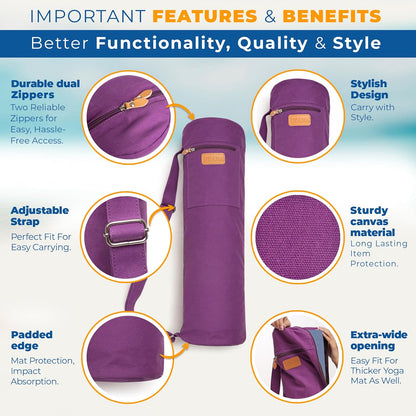 UDANA Canvas Yoga Mat Bag for Women & Men, Full-Zip Carrier with 3 Pockets & Adjustable Strap, Stylish Gym & Pilates Bag – Available in Multiple Sizes