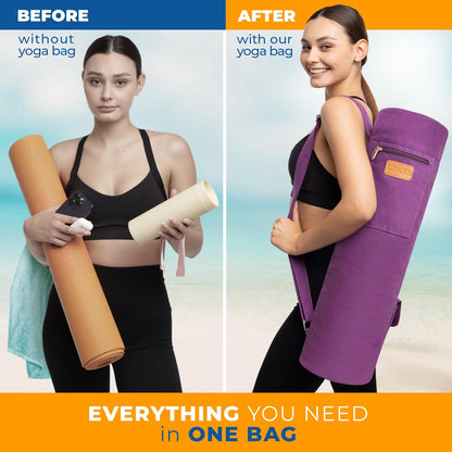 UDANA Canvas Yoga Mat Bag for Women & Men, Full-Zip Carrier with 3 Pockets & Adjustable Strap, Stylish Gym & Pilates Bag – Available in Multiple Sizes