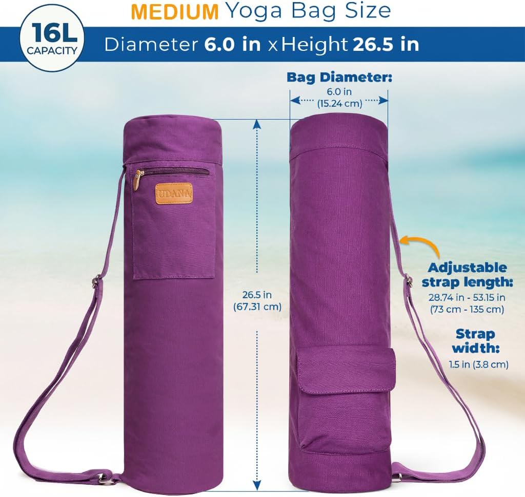 UDANA Canvas Yoga Mat Bag for Women & Men, Full-Zip Carrier with 3 Pockets & Adjustable Strap, Stylish Gym & Pilates Bag – Available in Multiple Sizes