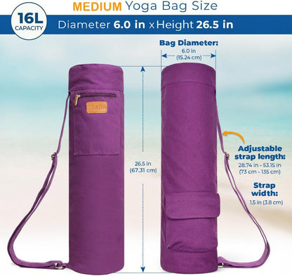 UDANA Canvas Yoga Mat Bag for Women & Men, Full-Zip Carrier with 3 Pockets & Adjustable Strap, Stylish Gym & Pilates Bag – Available in Multiple Sizes