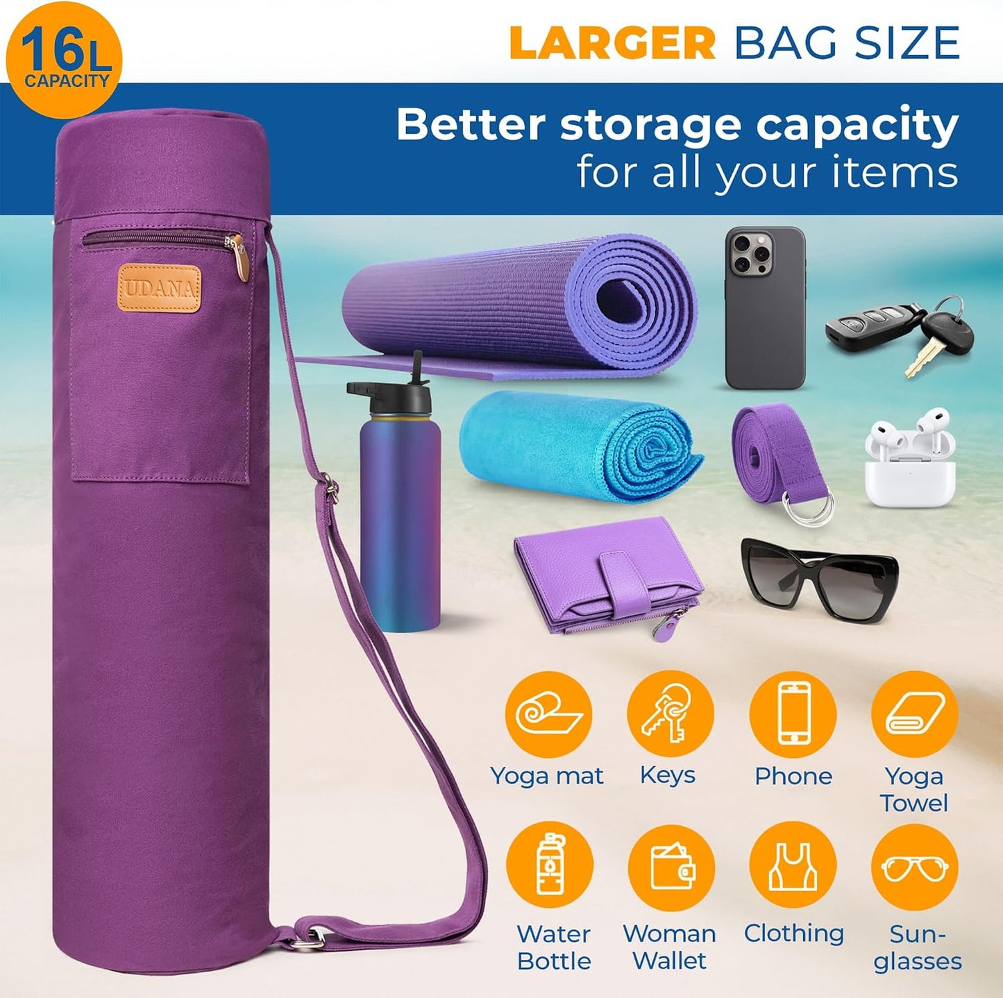 UDANA Canvas Yoga Mat Bag for Women & Men, Full-Zip Carrier with 3 Pockets & Adjustable Strap, Stylish Gym & Pilates Bag – Available in Multiple Sizes