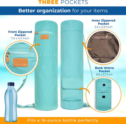 UDANA Canvas Yoga Mat Bag for Women & Men, Full-Zip Carrier with 3 Pockets & Adjustable Strap, Stylish Gym & Pilates Bag – Available in Multiple Sizes