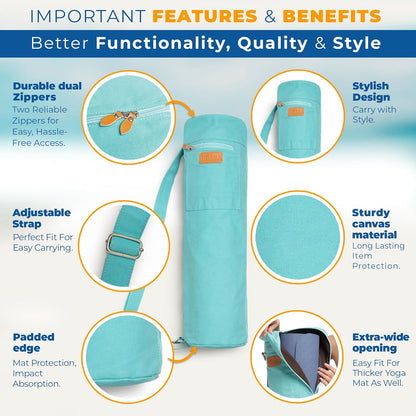 UDANA Canvas Yoga Mat Bag for Women & Men, Full-Zip Carrier with 3 Pockets & Adjustable Strap, Stylish Gym & Pilates Bag – Available in Multiple Sizes