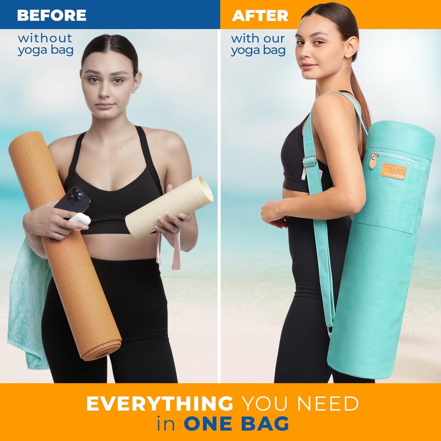 UDANA Canvas Yoga Mat Bag for Women & Men, Full-Zip Carrier with 3 Pockets & Adjustable Strap, Stylish Gym & Pilates Bag – Available in Multiple Sizes