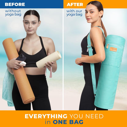 UDANA Canvas Yoga Mat Bag for Women & Men, Full-Zip Carrier with 3 Pockets & Adjustable Strap, Stylish Gym & Pilates Bag – Available in Multiple Sizes