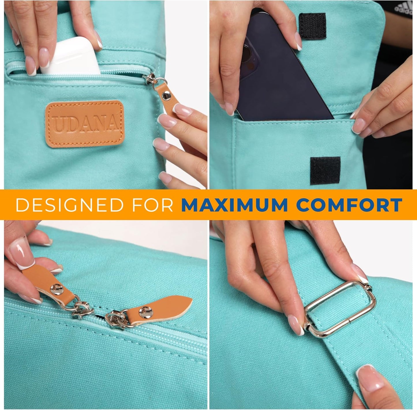 UDANA Canvas Yoga Mat Bag for Women & Men, Full-Zip Carrier with 3 Pockets & Adjustable Strap, Stylish Gym & Pilates Bag – Available in Multiple Sizes