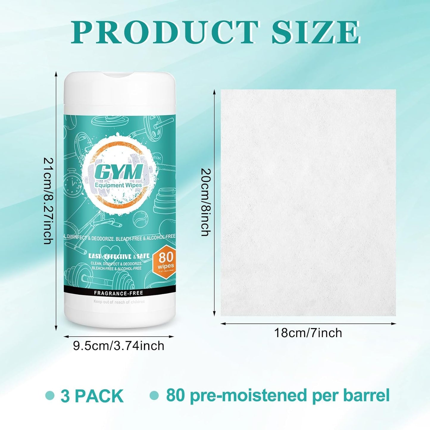 3 Pack Fitness Equipment Wipes, 240 Count, Cleaning Wipes for Yoga Mats, Pilates Studios, Gyms, Spas, Home Office Gym, Non Fragrance