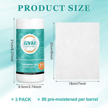 3 Pack Fitness Equipment Wipes, 240 Count, Cleaning Wipes for Yoga Mats, Pilates Studios, Gyms, Spas, Home Office Gym, Non Fragrance