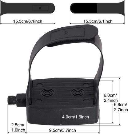 Exercise Bike Pedals with Straps with 9/16" Thread Spindle for Exercise Bike Indoor Stationary Bike, Indoor Home Gym, 1 Pair