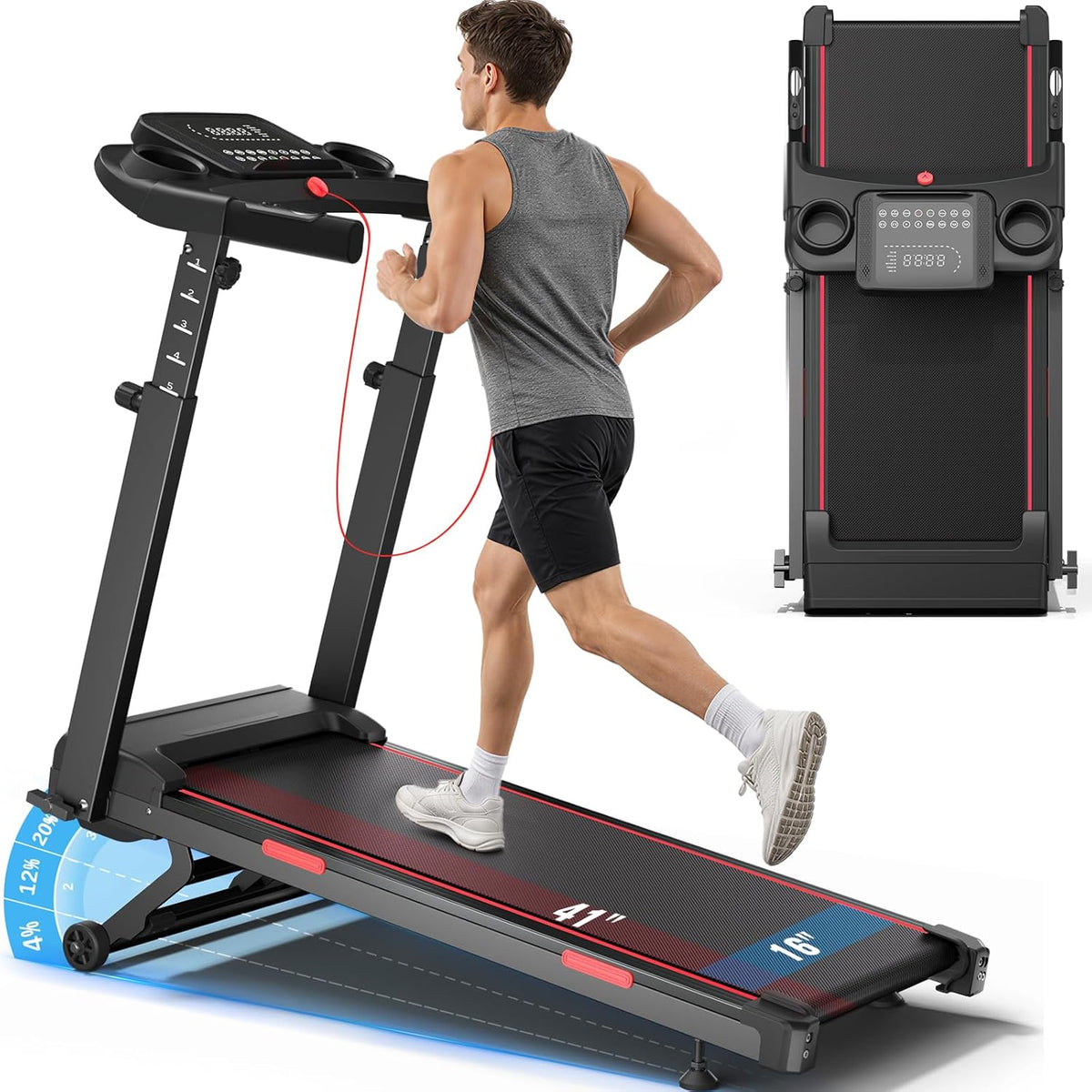 Treadmills for Home with 20% Auto Incline - Wide Belt, 8.7MPH Max Speed, 450LBS Capacity, 3.5HP Adjustable Height Handle Bars
