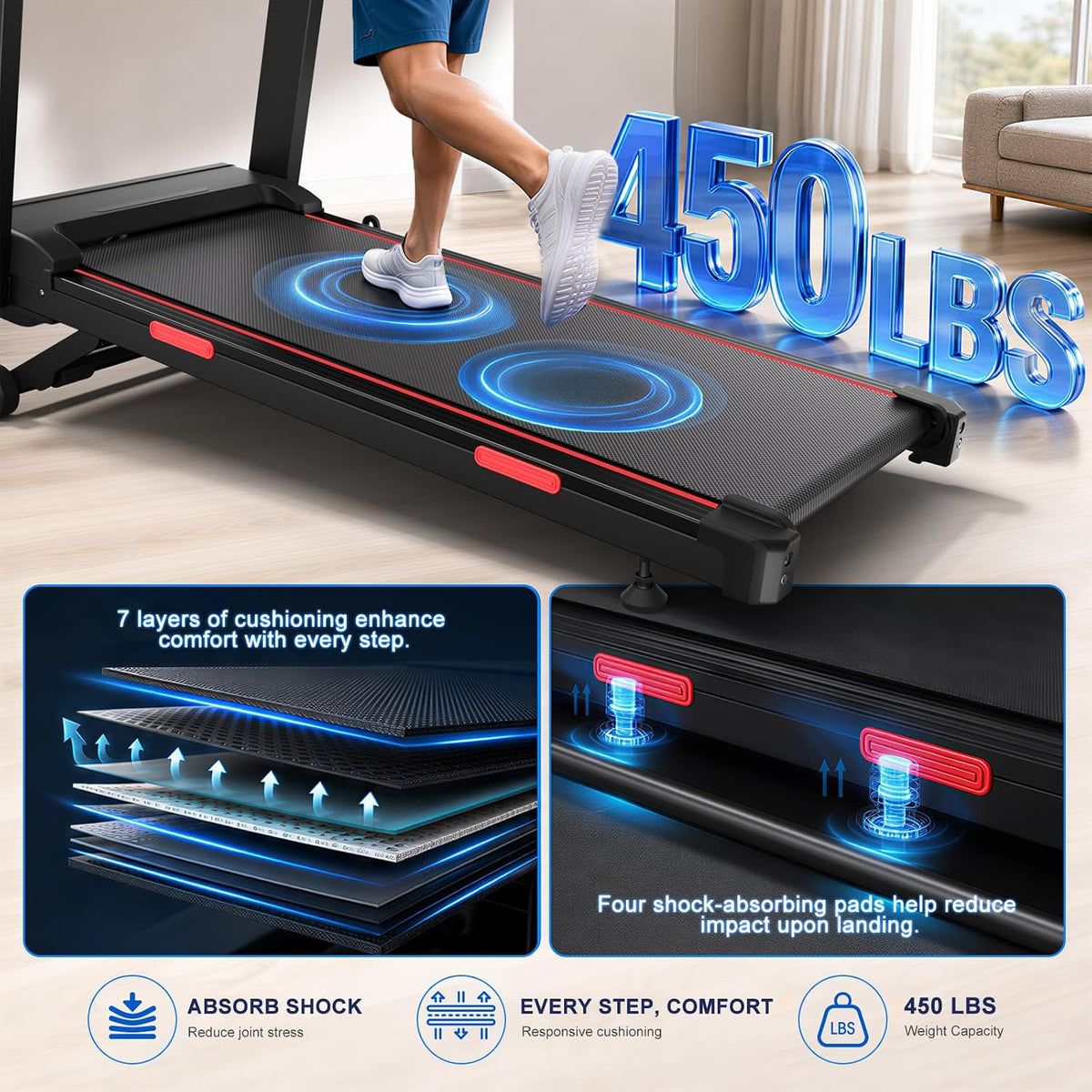 Treadmills for Home with 20% Auto Incline - Wide Belt, 8.7MPH Max Speed, 450LBS Capacity, 3.5HP Adjustable Height Handle Bars
