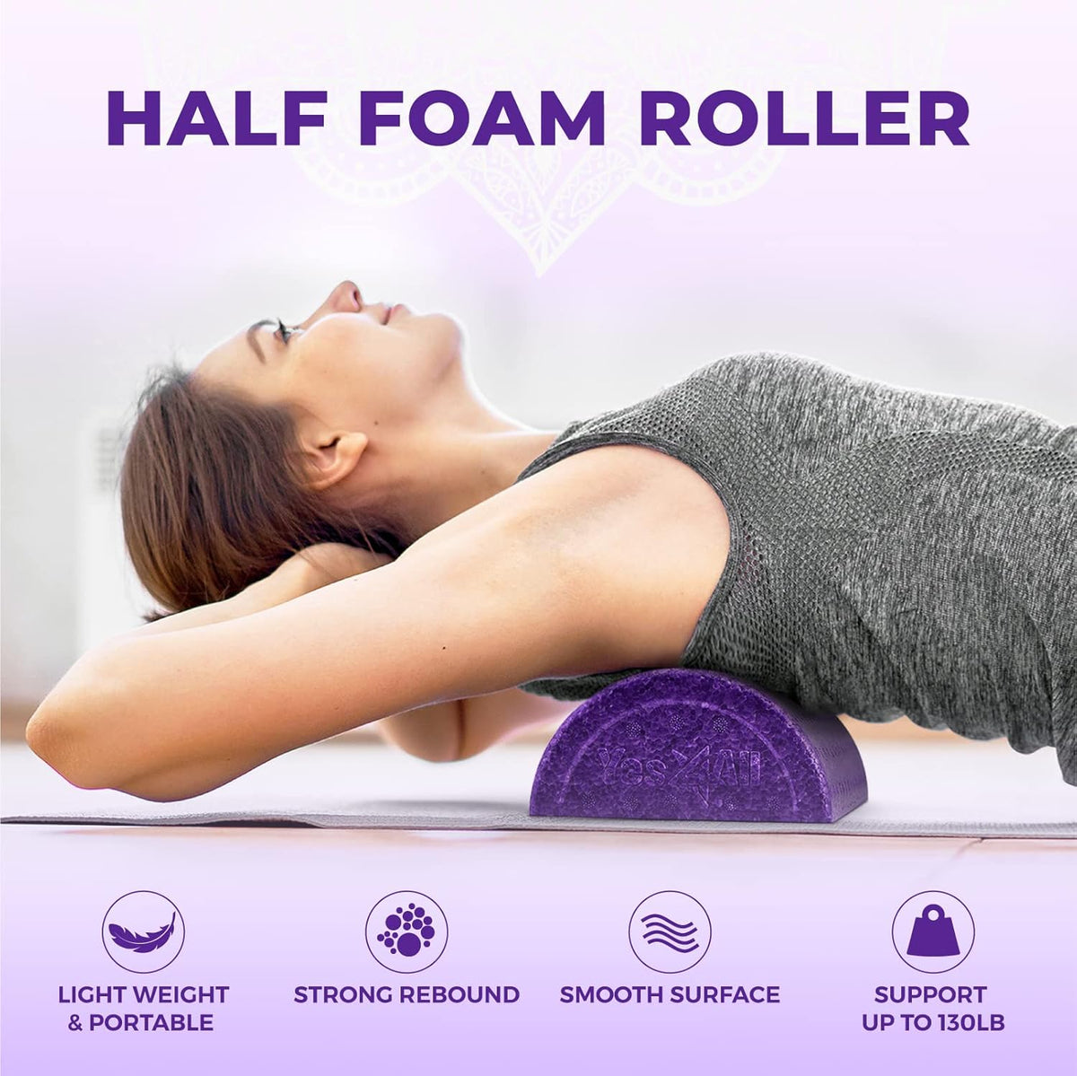 High-Density EPP Half Round Back Roller Foam, Exercise Foam Roller for Yoga, Pilates & Stretching - 12, 18, 24, 36 inch