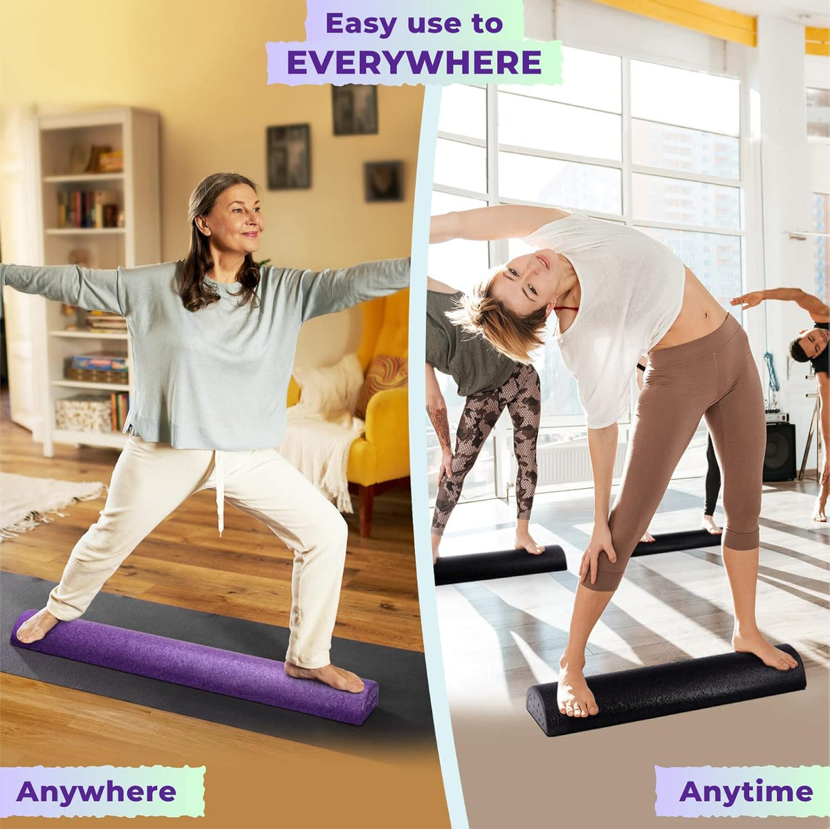 High-Density EPP Half Round Back Roller Foam, Exercise Foam Roller for Yoga, Pilates & Stretching - 12, 18, 24, 36 inch
