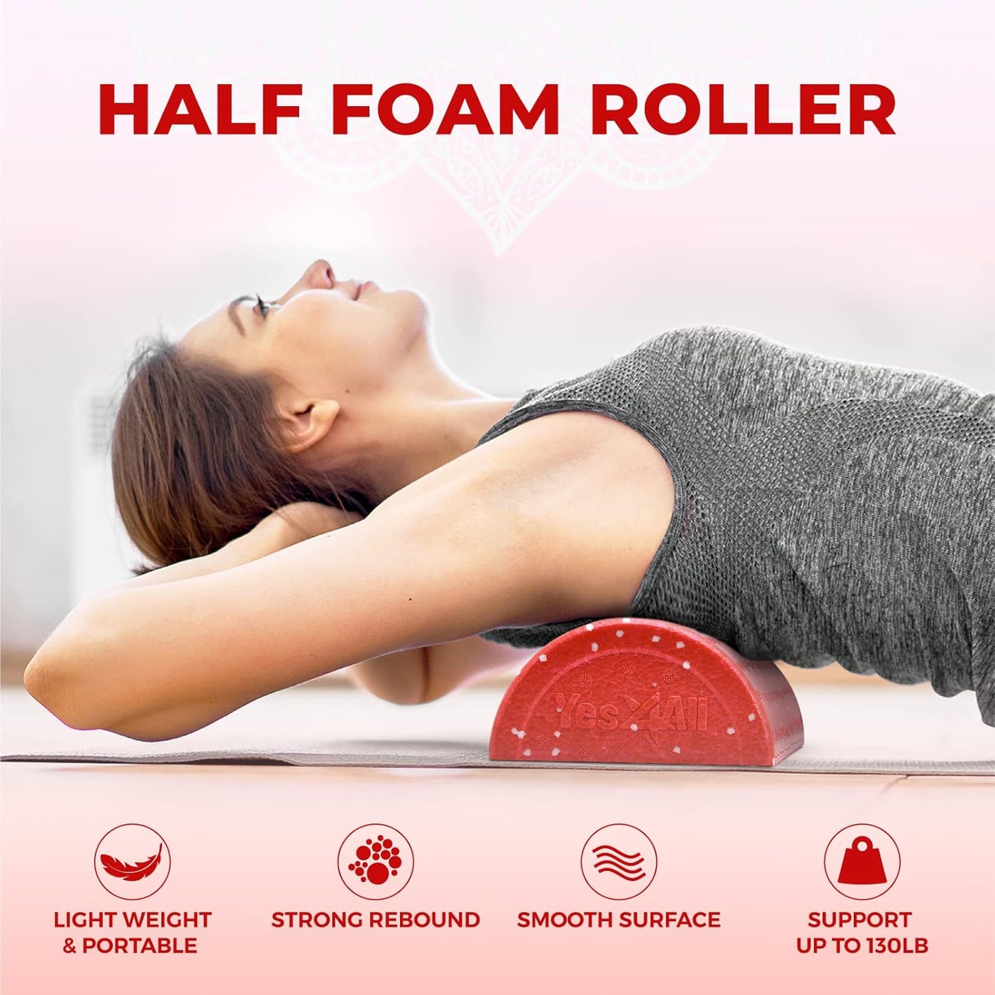 High-Density EPP Half Round Back Roller Foam, Exercise Foam Roller for Yoga, Pilates & Stretching - 12, 18, 24, 36 inch