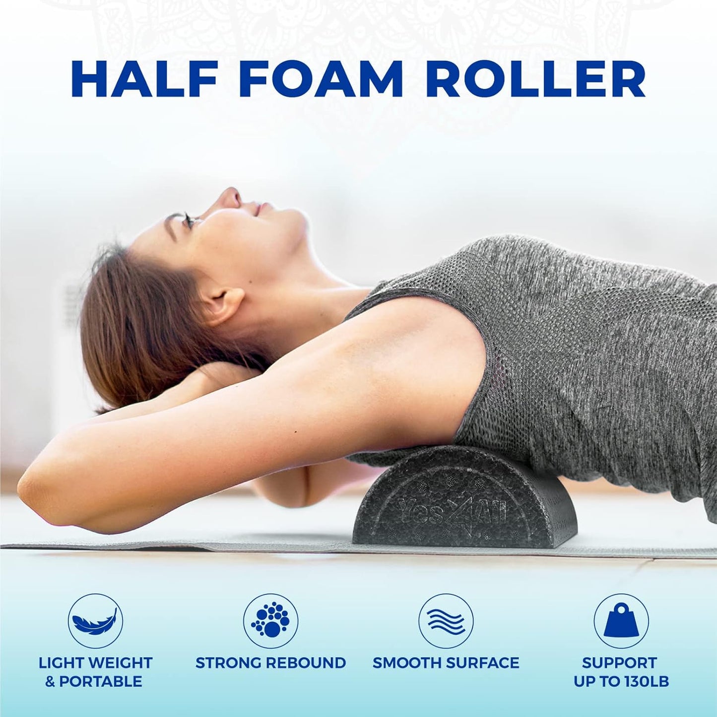 High-Density EPP Half Round Back Roller Foam, Exercise Foam Roller for Yoga, Pilates & Stretching - 12, 18, 24, 36 inch