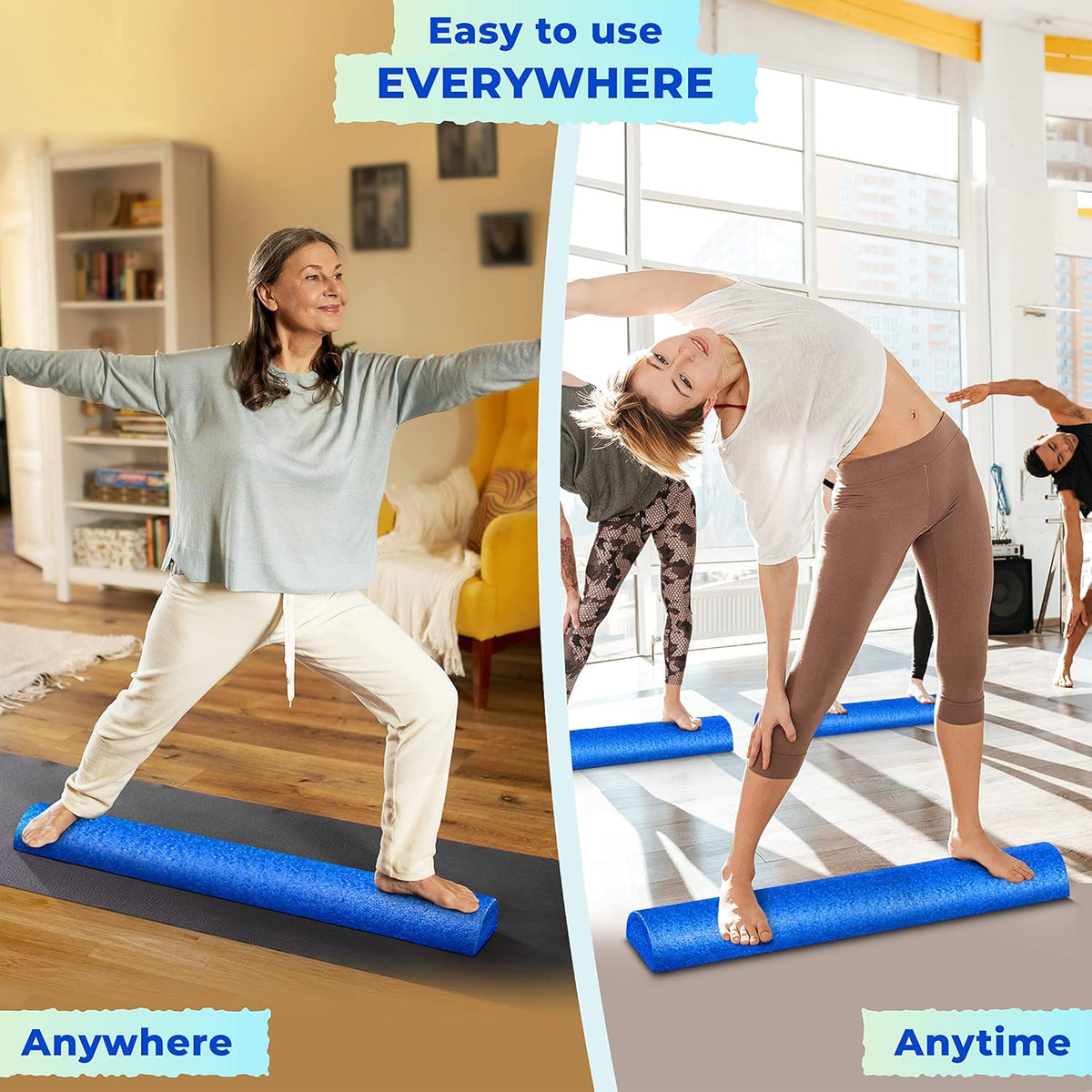 High-Density EPP Half Round Back Roller Foam, Exercise Foam Roller for Yoga, Pilates & Stretching - 12, 18, 24, 36 inch