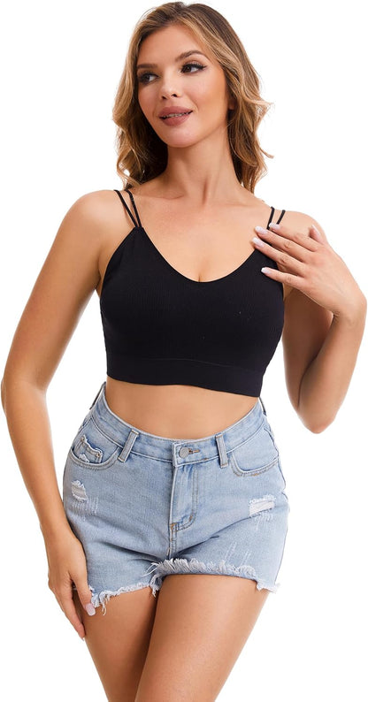 6 Pcs V Neck Bralettes for Women Padded Bralette with Straps Seamless Bra