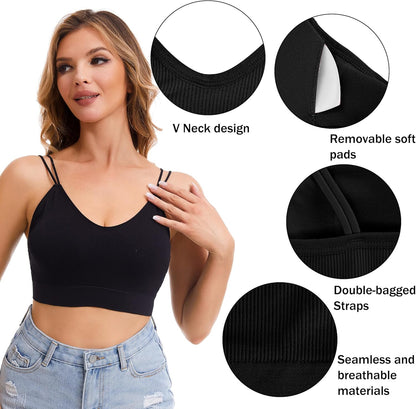 6 Pcs V Neck Bralettes for Women Padded Bralette with Straps Seamless Bra