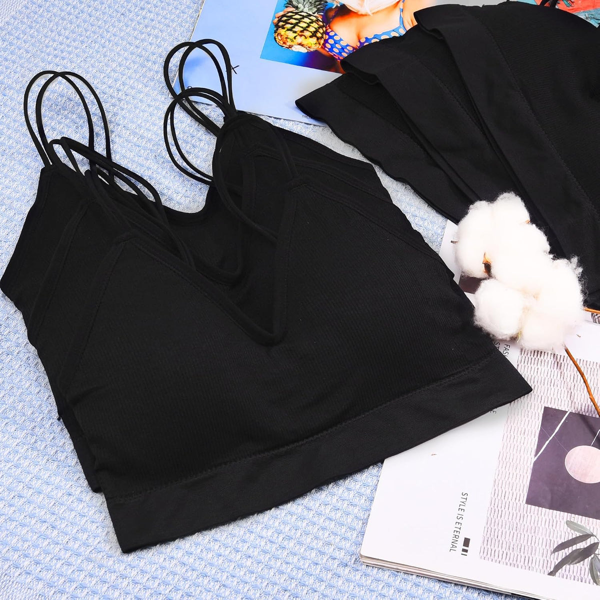 6 Pcs V Neck Bralettes for Women Padded Bralette with Straps Seamless Bra