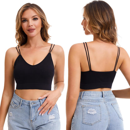 6 Pcs V Neck Bralettes for Women Padded Bralette with Straps Seamless Bra