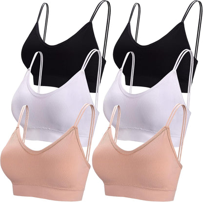 6 Pcs V Neck Bralettes for Women Padded Bralette with Straps Seamless Bra