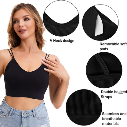 6 Pcs V Neck Bralettes for Women Padded Bralette with Straps Seamless Bra