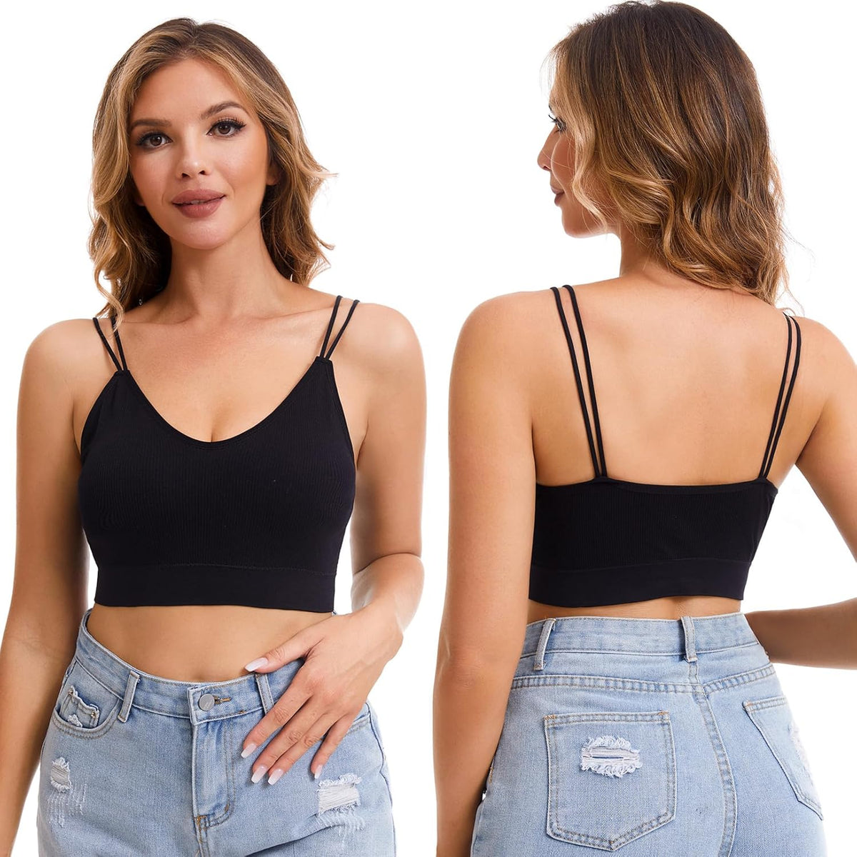 6 Pcs V Neck Bralettes for Women Padded Bralette with Straps Seamless Bra