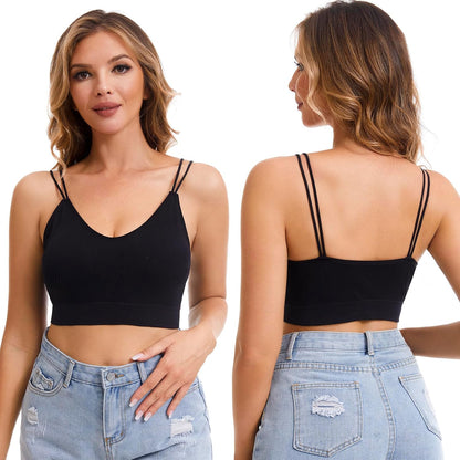 6 Pcs V Neck Bralettes for Women Padded Bralette with Straps Seamless Bra