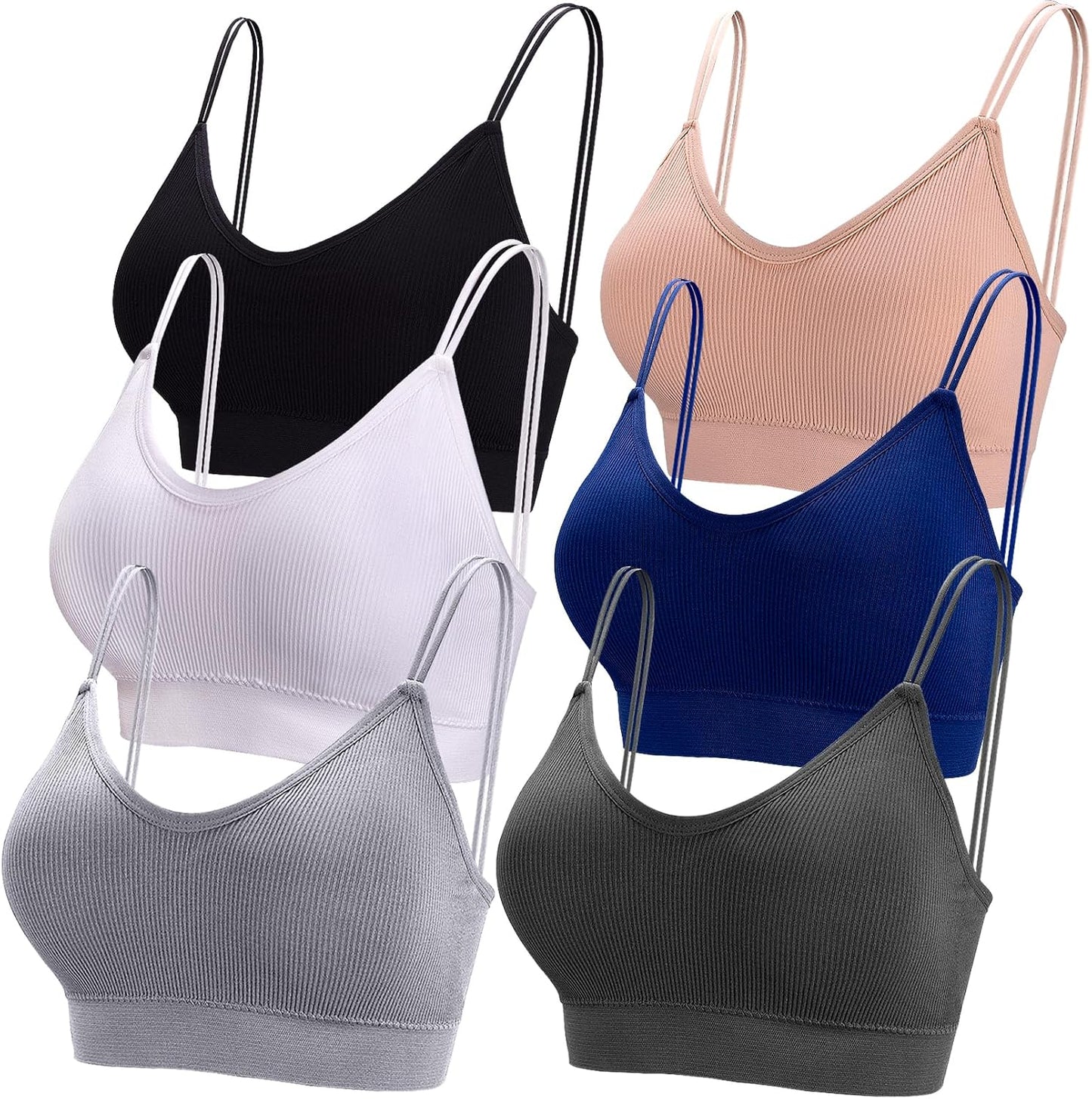6 Pcs V Neck Bralettes for Women Padded Bralette with Straps Seamless Bra