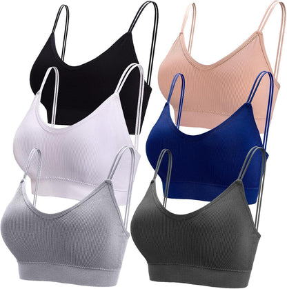 6 Pcs V Neck Bralettes for Women Padded Bralette with Straps Seamless Bra