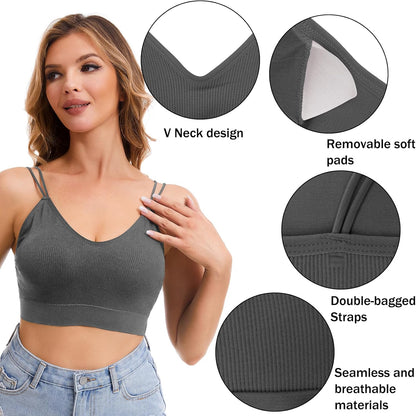6 Pcs V Neck Bralettes for Women Padded Bralette with Straps Seamless Bra