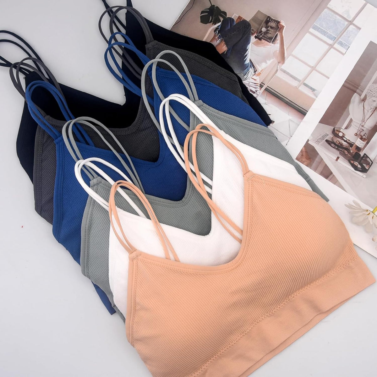 6 Pcs V Neck Bralettes for Women Padded Bralette with Straps Seamless Bra