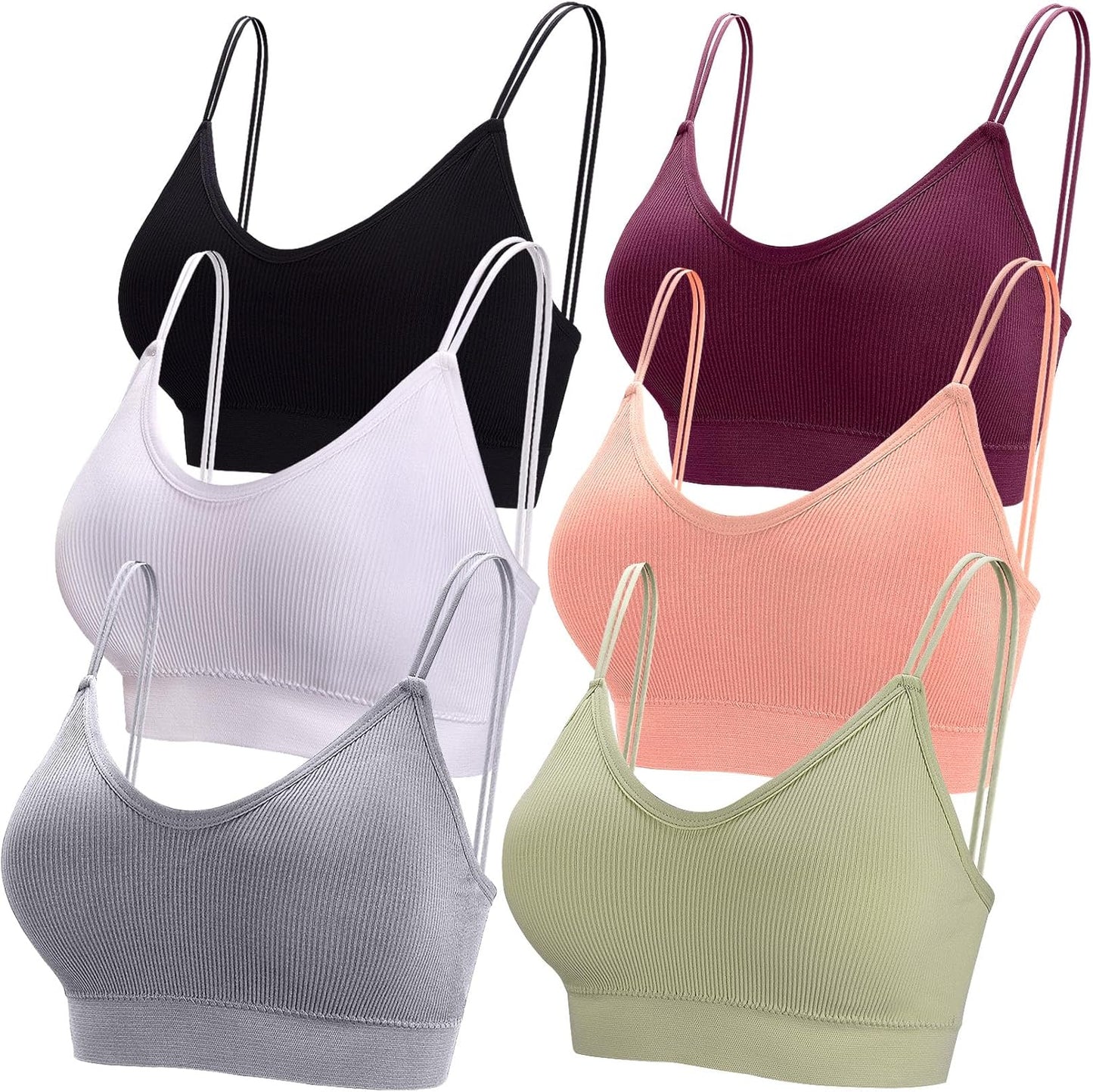 6 Pcs V Neck Bralettes for Women Padded Bralette with Straps Seamless Bra