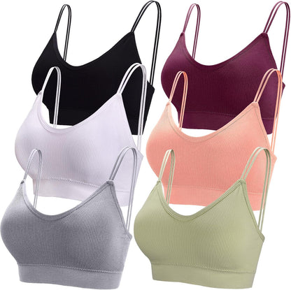 6 Pcs V Neck Bralettes for Women Padded Bralette with Straps Seamless Bra