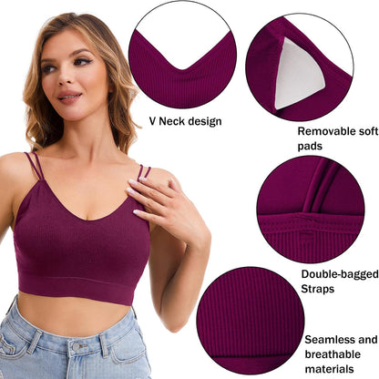 6 Pcs V Neck Bralettes for Women Padded Bralette with Straps Seamless Bra