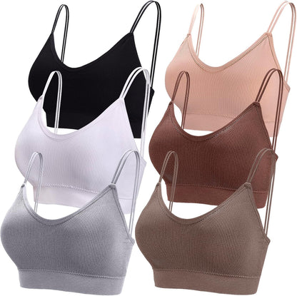 6 Pcs V Neck Bralettes for Women Padded Bralette with Straps Seamless Bra