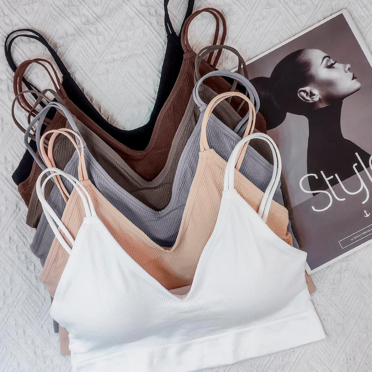 6 Pcs V Neck Bralettes for Women Padded Bralette with Straps Seamless Bra