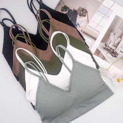 6 Pcs V Neck Bralettes for Women Padded Bralette with Straps Seamless Bra