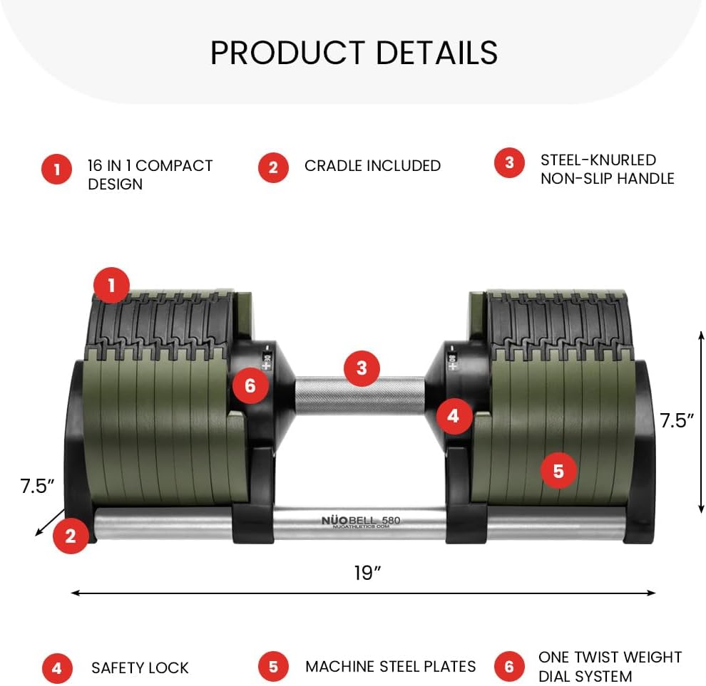 NUOBELL Adjustable Dumbbells 5-80 lbs: Replace 16 Sets, Ideal for Home Gym Weight Bench & Press