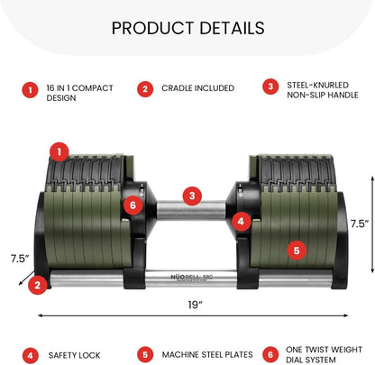 NUOBELL Adjustable Dumbbells 5-80 lbs: Replace 16 Sets, Ideal for Home Gym Weight Bench & Press